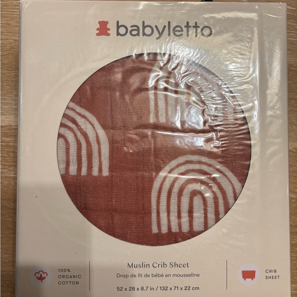 Babyletto 100% organic cotton Muslin Crib Sheet in terracotta rainbows